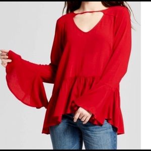 Red bell sleeve top